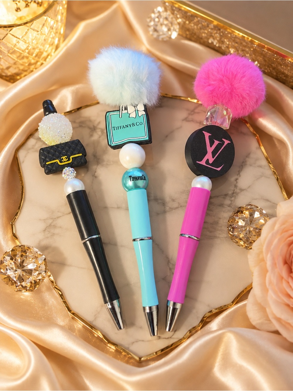 Luxury-Inspired Pink Puff Ball Ballpoint